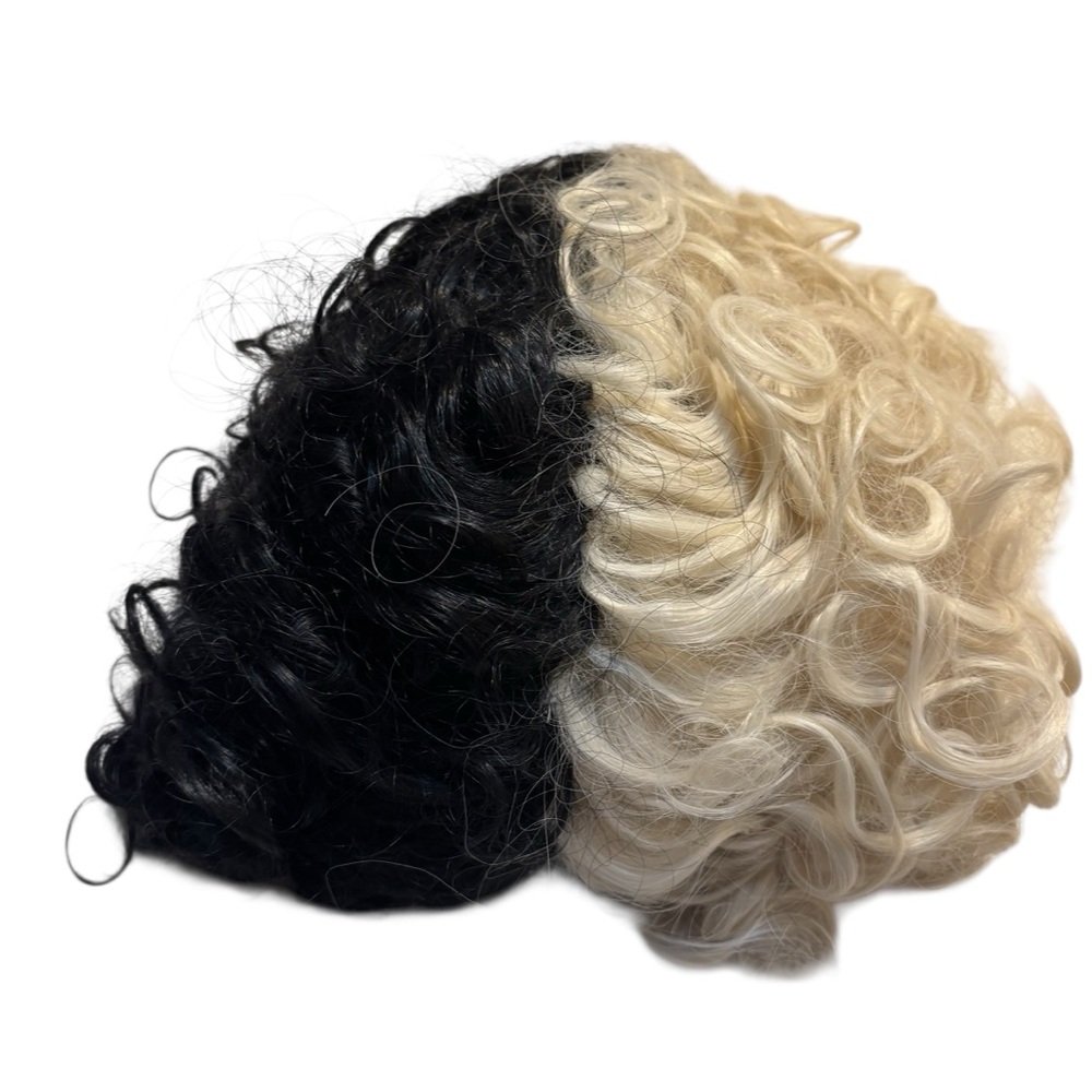NEW Wig Two-Tone Black and White Curly Hairpiece Cosplay Cruella Women Hair